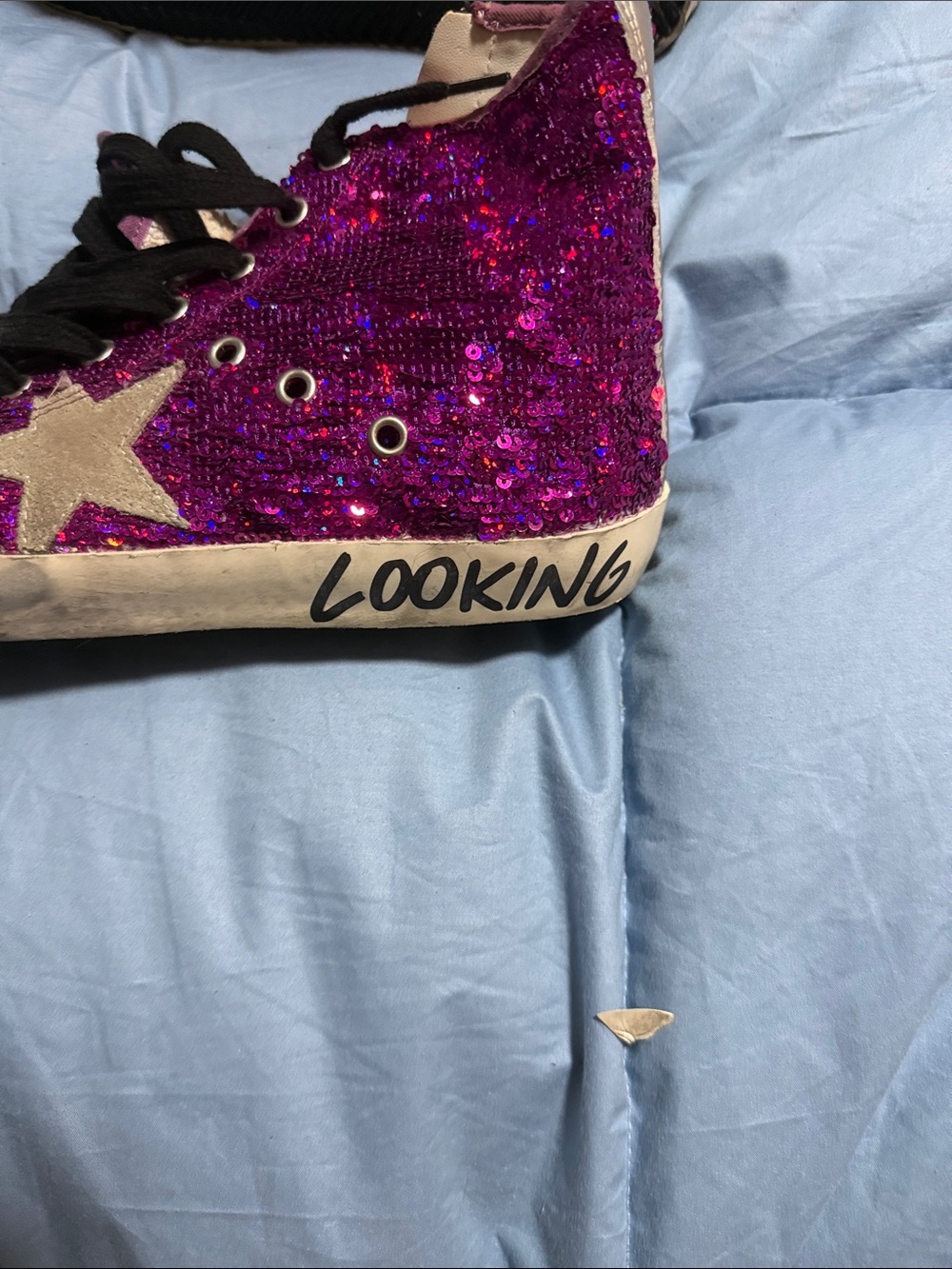 Golden Goose Pink Glitter High-Top Sneakers with Silver Star - Picture 3 of 5